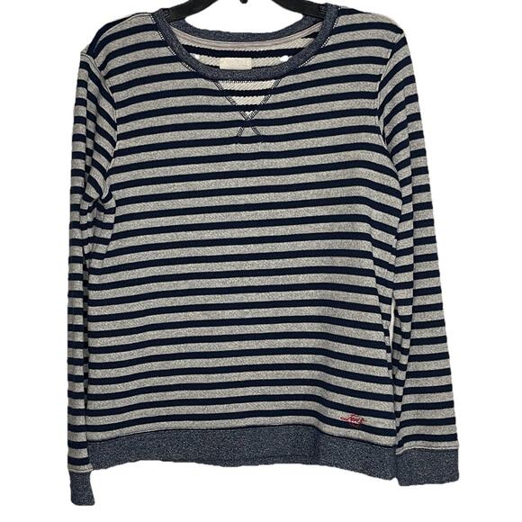 Levi’s Sweatshirt Horizontal Striped Navy Gray Long Sleeve Crewneck Size Medium - Picture 1 of 8